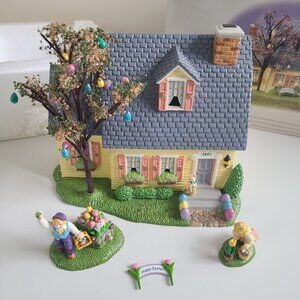 Dept. 56 Snow Village #55090 Happy Easter House (Set of 3) Original Box w/Cord